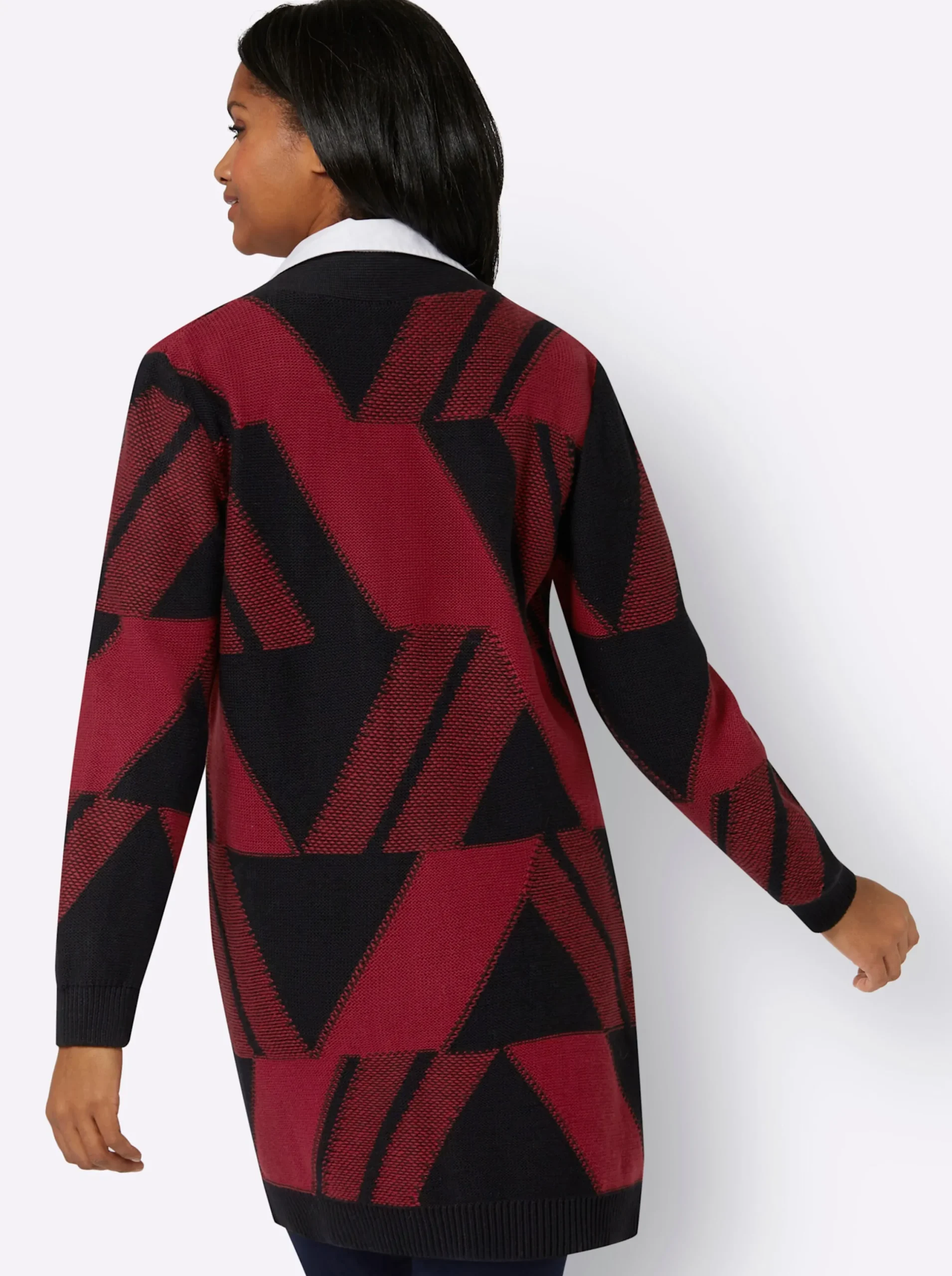 Strickjacken| Strickmantel dunkelrot-schwarz-gemustert