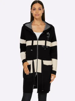 Strickjacken|heine Strickmantel elfenbein-schwarz-gemustert