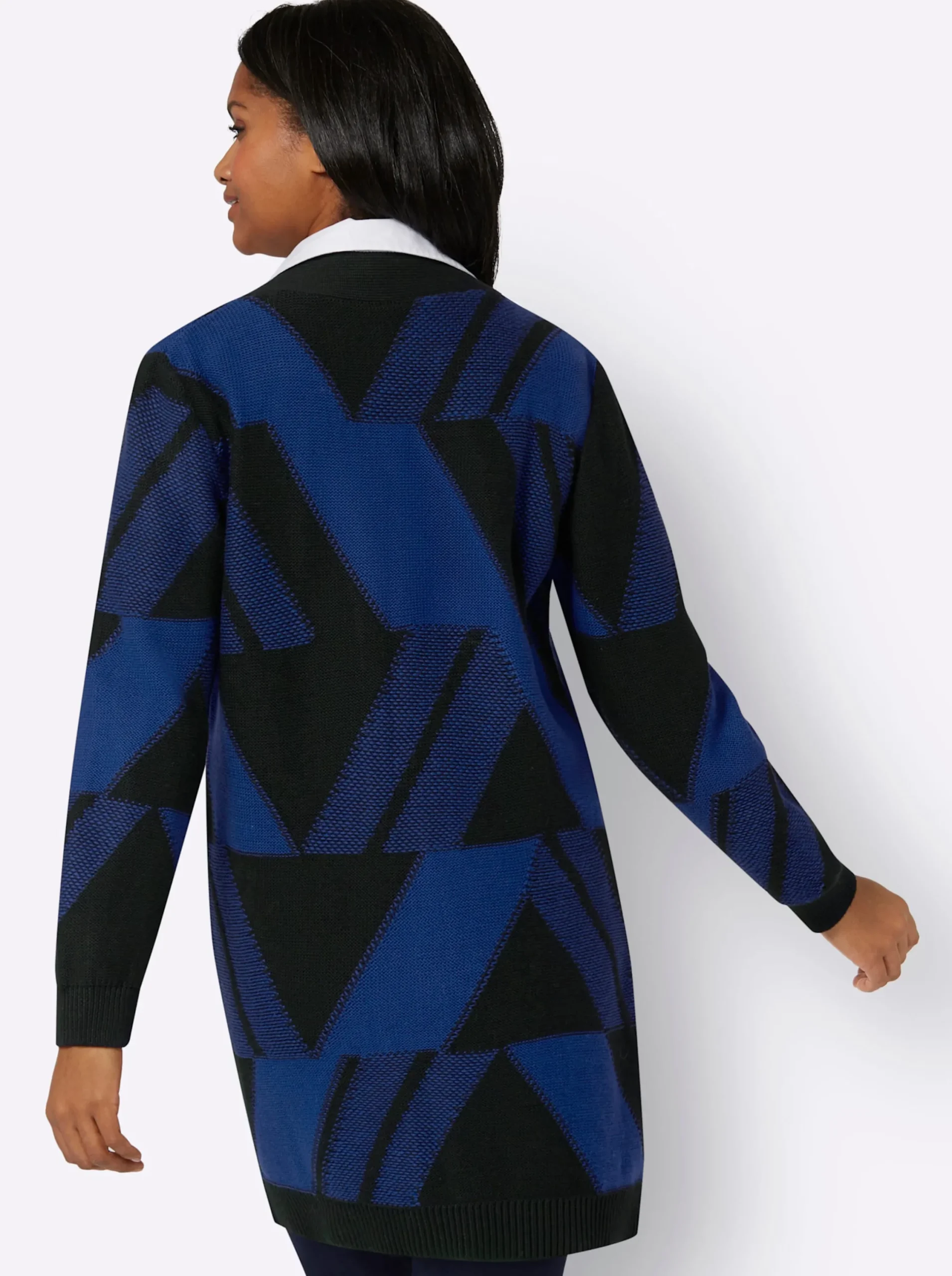 Strickjacken| Strickmantel royalblau-schwarz-gemustert