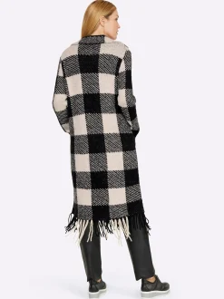 Strickjacken|heine Strickmantel schwarz-ecru-kariert