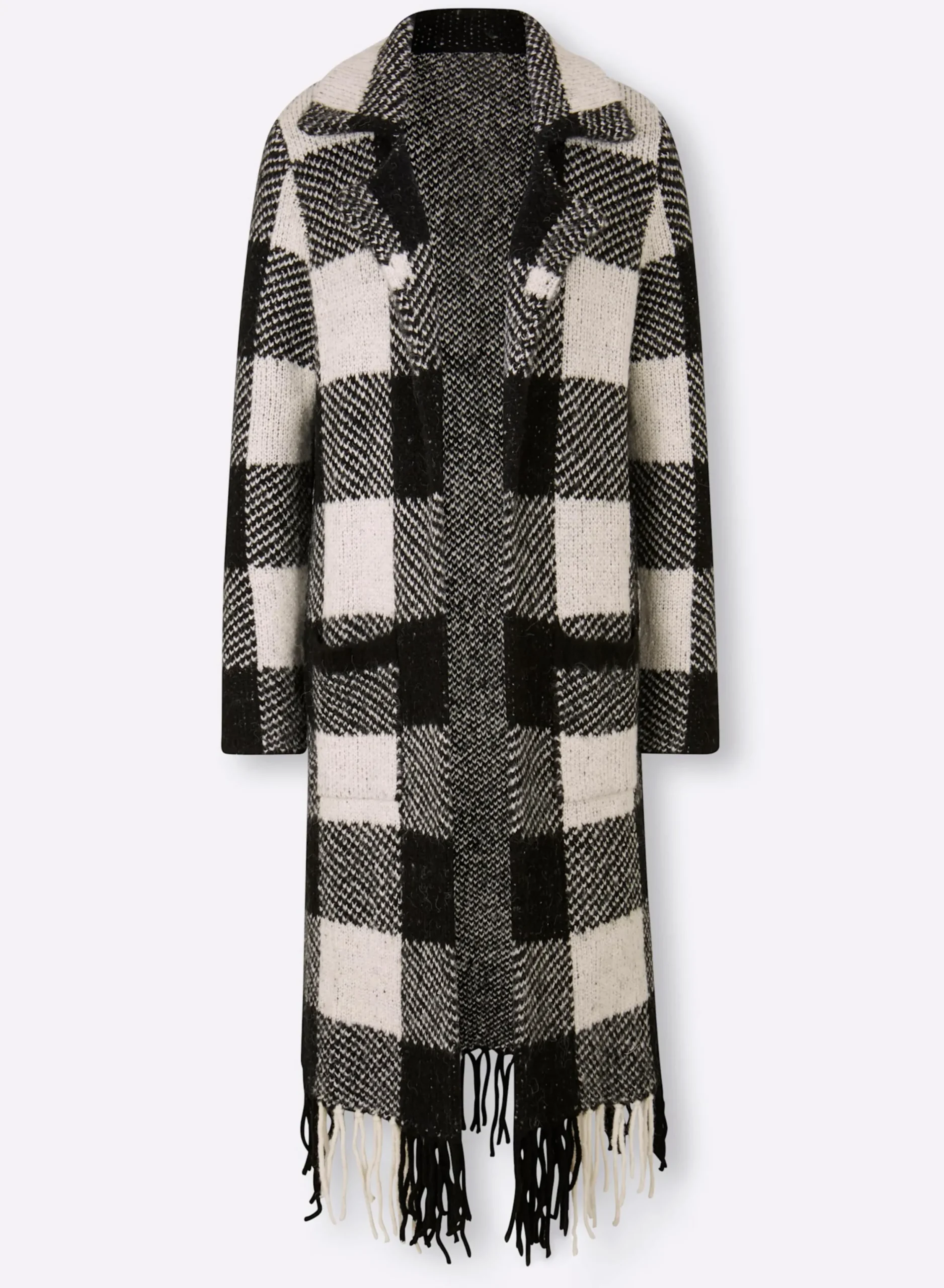 Strickjacken|heine Strickmantel schwarz-ecru-kariert