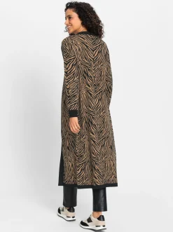 Strickjacken| Strickmantel im Animal-Jacquardmuster schwarz-camel-gemustert