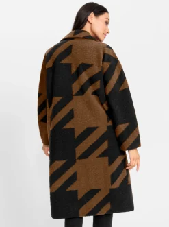 Strickjacken|heine Strickmantel in grafischem Jacquard-Strick cognac-schwarz-gemustert