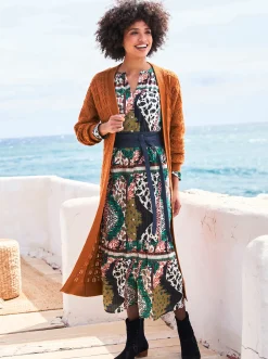 Strickjacken|heine Strickmantel mit Ajourmuster cognac