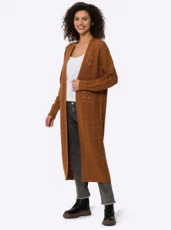 Strickjacken|heine Strickmantel mit Ajourmuster cognac
