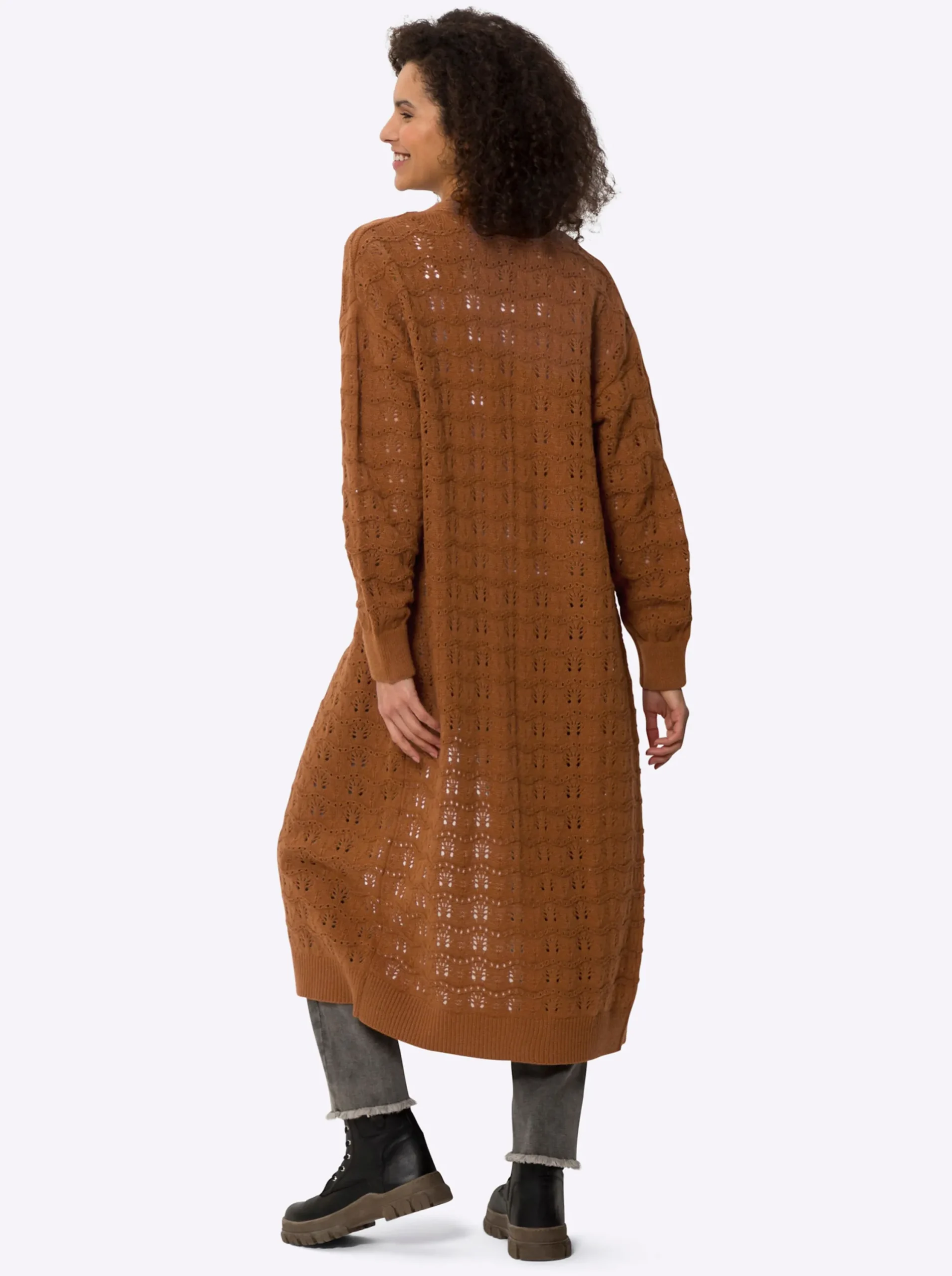 Strickjacken|heine Strickmantel mit Ajourmuster cognac