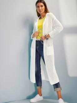 Strickjacken|heine Strickmantel mit Ajourmuster ecru