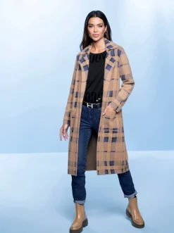 Strickjacken|heine Strickmantel mit Reverskragen, kariert camel-royalblau-kariert