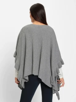 Strickjacken|heine Strickponcho mit Volants grau-meliert
