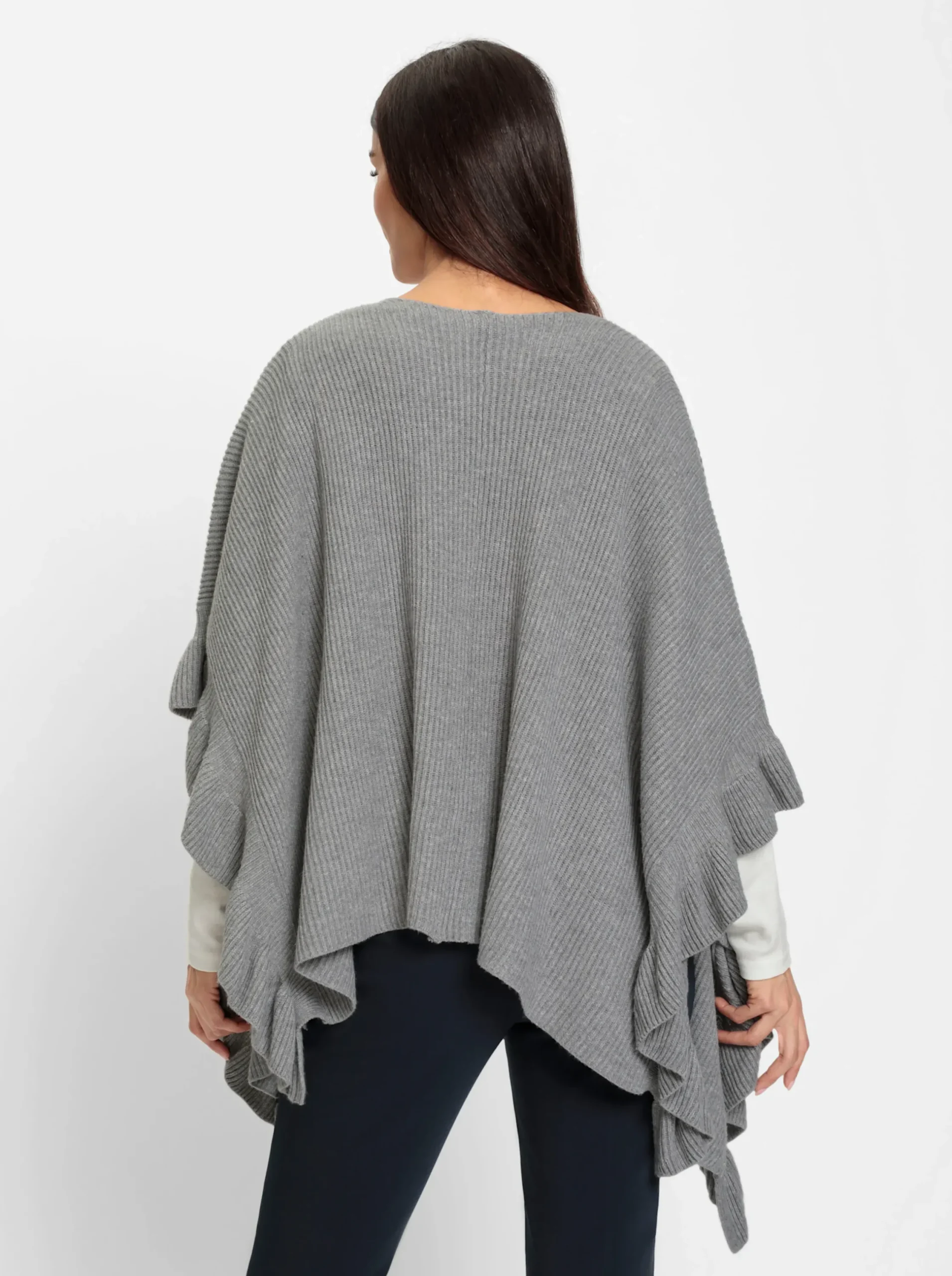 Strickjacken|heine Strickponcho mit Volants grau-meliert