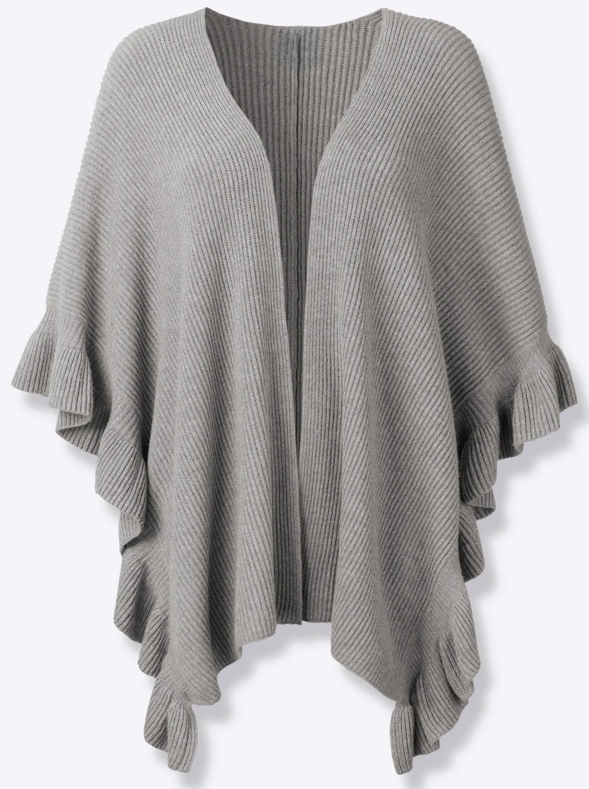 Strickjacken|heine Strickponcho mit Volants grau-meliert