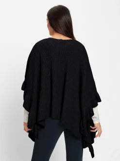 Jacken|Strickjacken|heine Strickponcho mit Volants schwarz