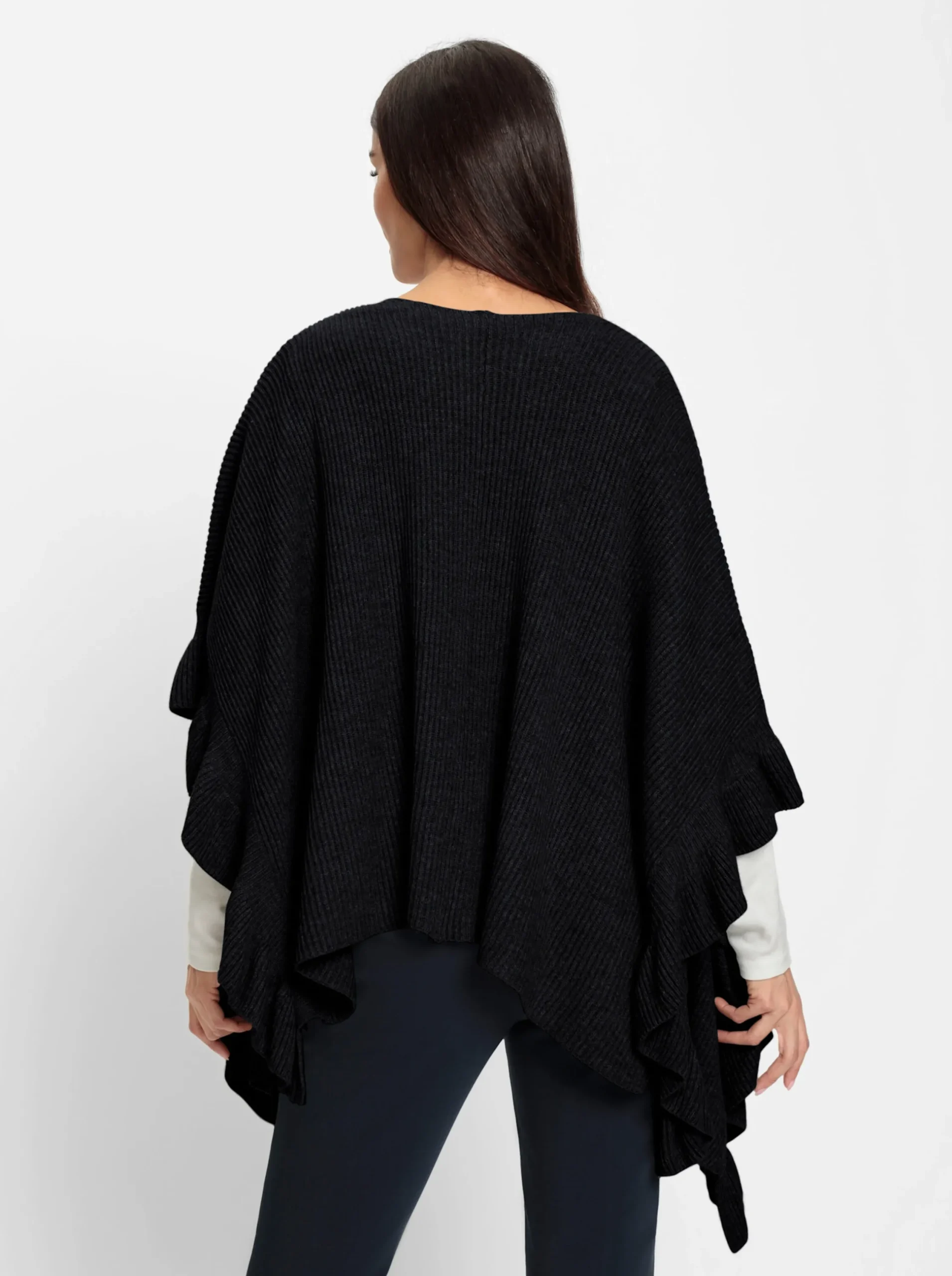 Jacken|Strickjacken|heine Strickponcho mit Volants schwarz