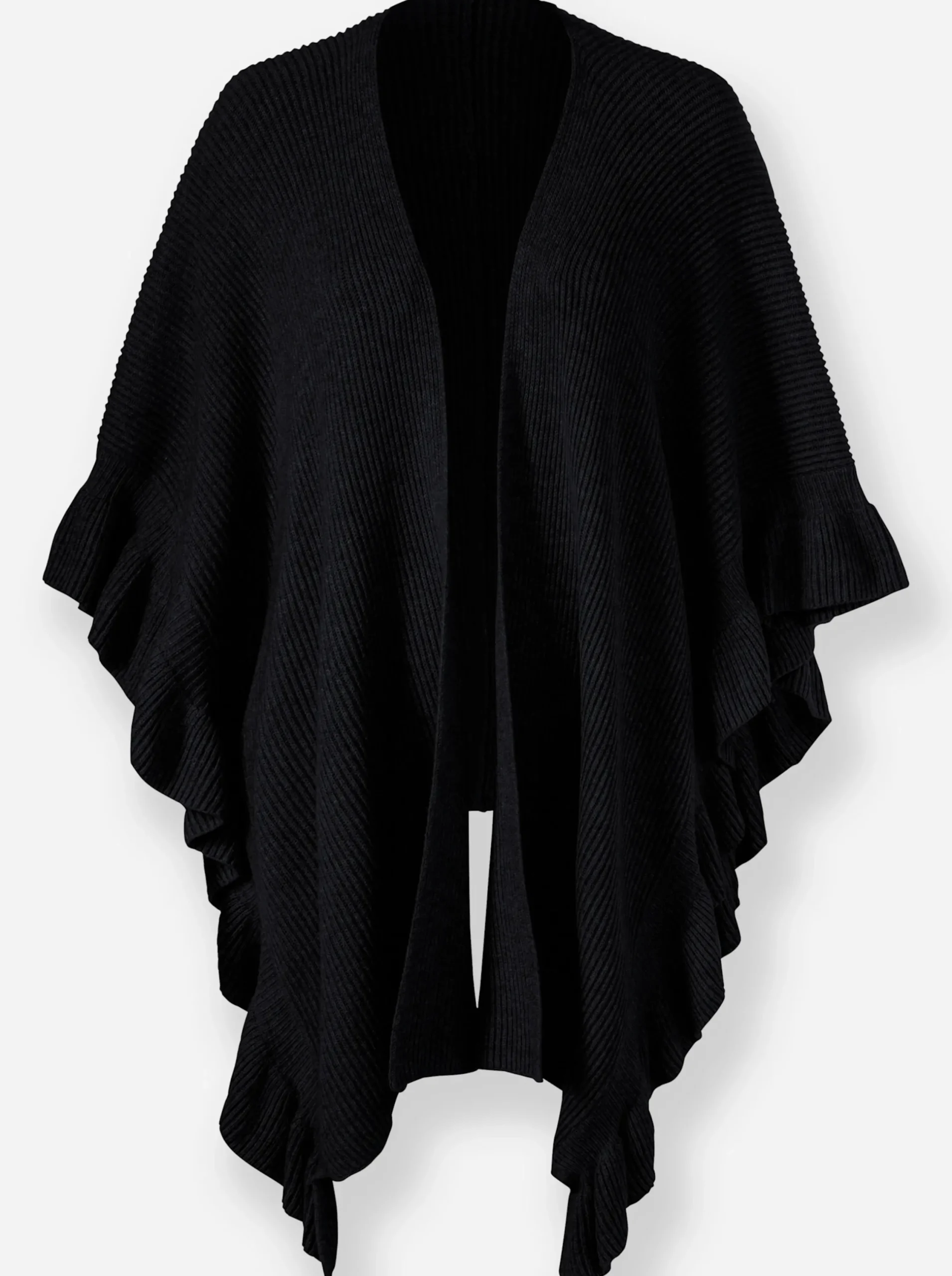 Jacken|Strickjacken|heine Strickponcho mit Volants schwarz