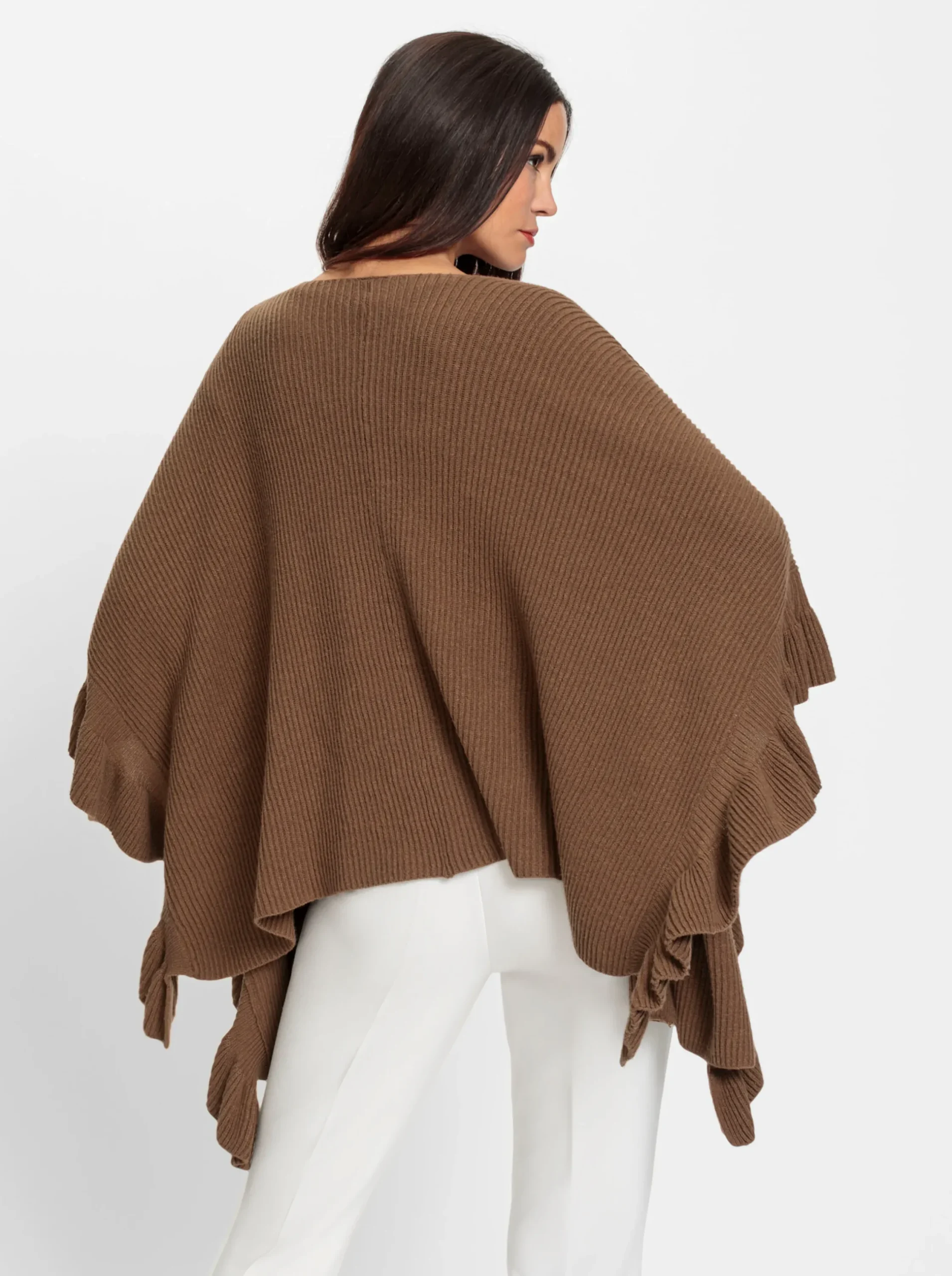 Jacken|Strickjacken|heine Strickponcho mit Volants braun