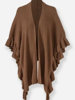 Jacken|Strickjacken|heine Strickponcho mit Volants braun