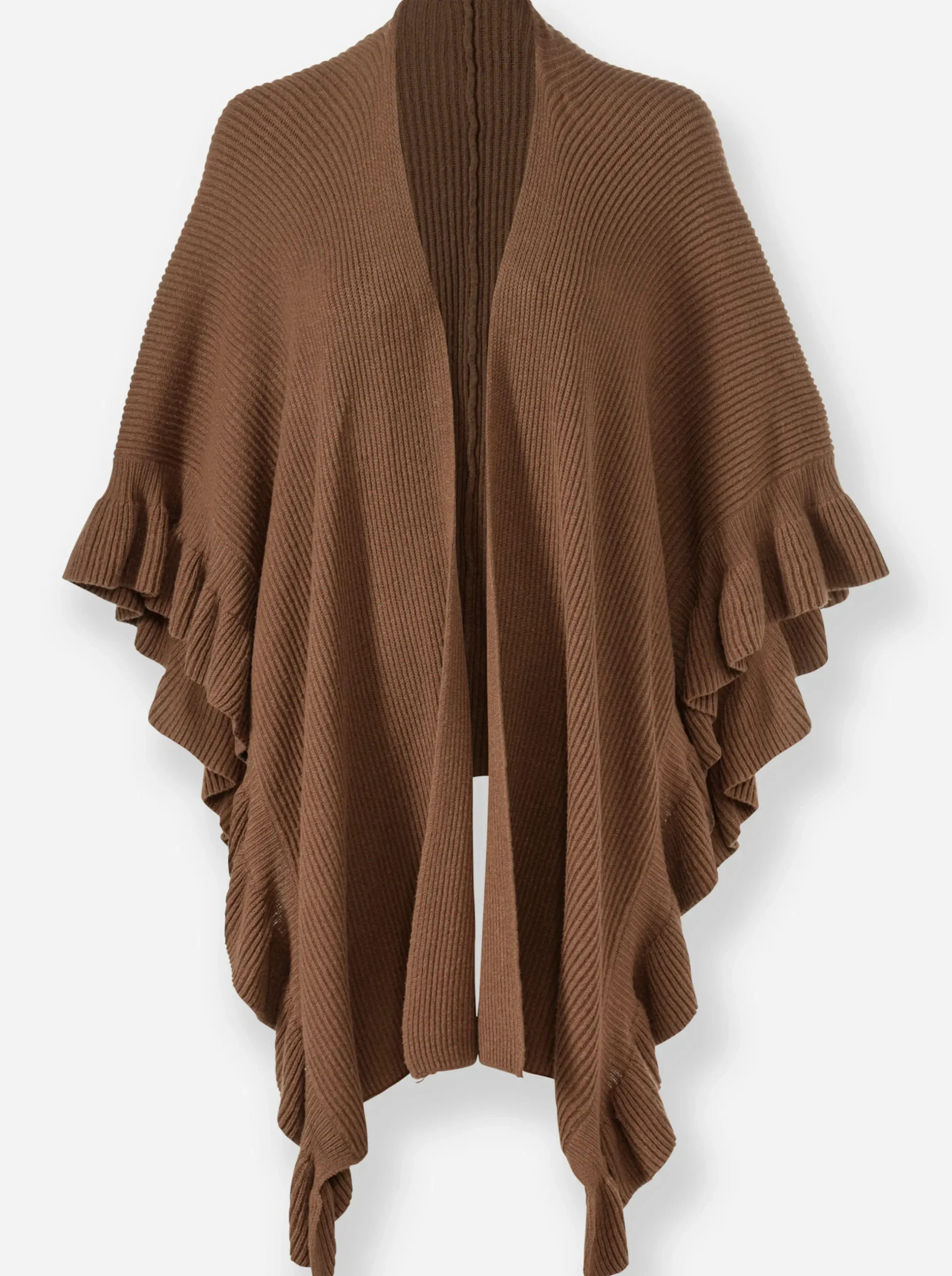 Jacken|Strickjacken|heine Strickponcho mit Volants braun