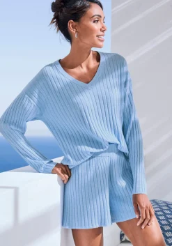Pullover| Strickpullover blau-meliert