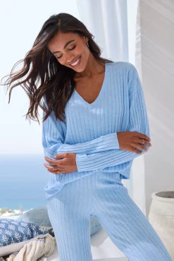 Pullover| Strickpullover blau-meliert