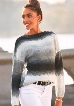 Strandmode|Vivance Strickpullover schwarz-weiß-grau