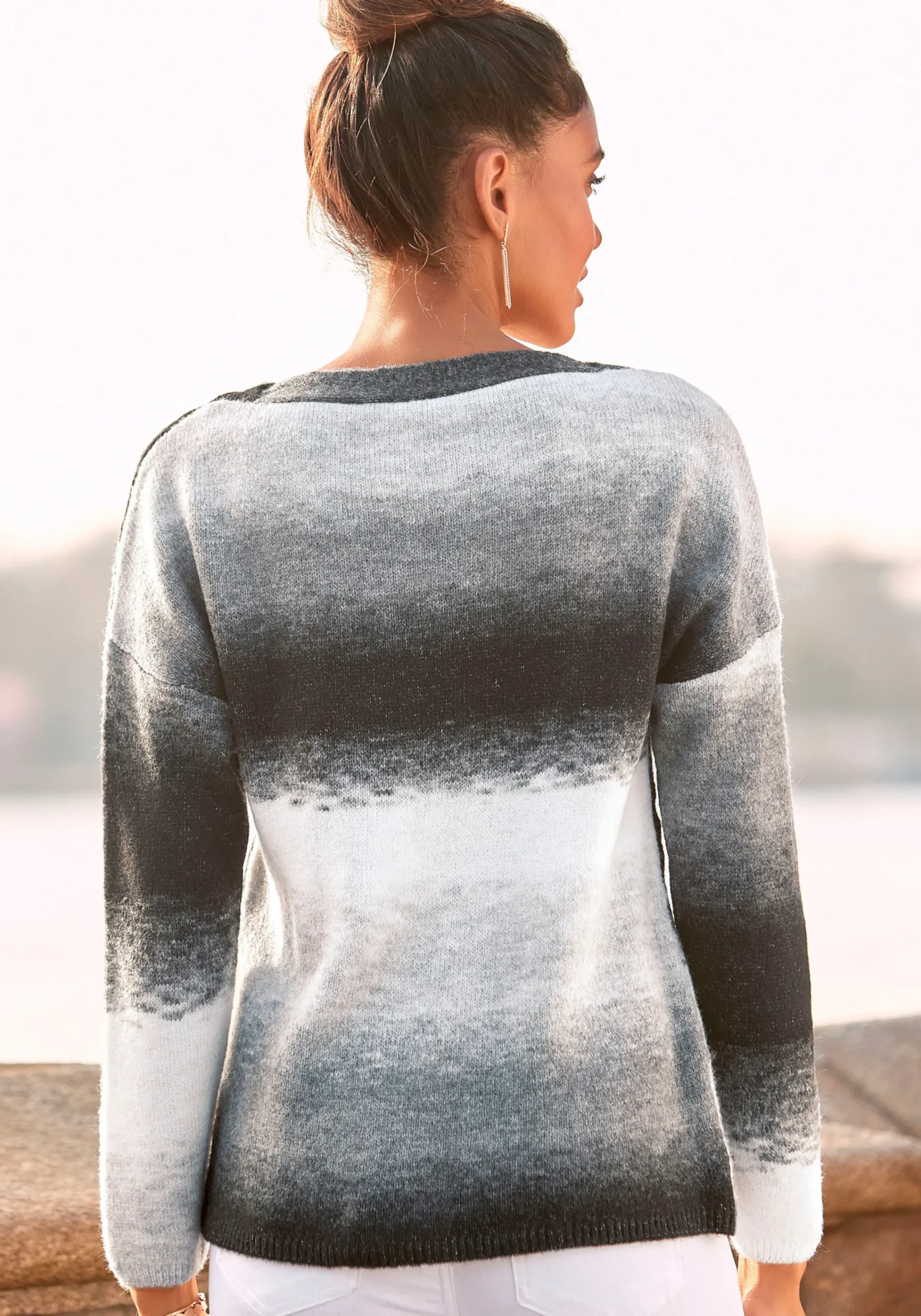 Strandmode|Vivance Strickpullover schwarz-weiß-grau