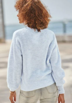 Pullover|LASCANA Strickpullover hellblaumeliert