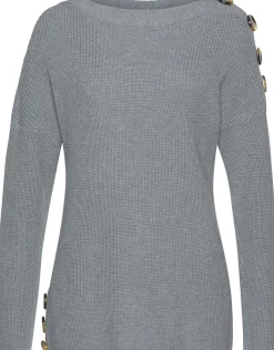Pullover|LASCANA Strickpullover hellgrau-meliert