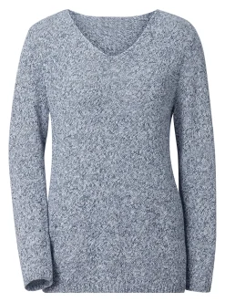 Pullover| Strickpullover aus Melangegarn blau-meliert