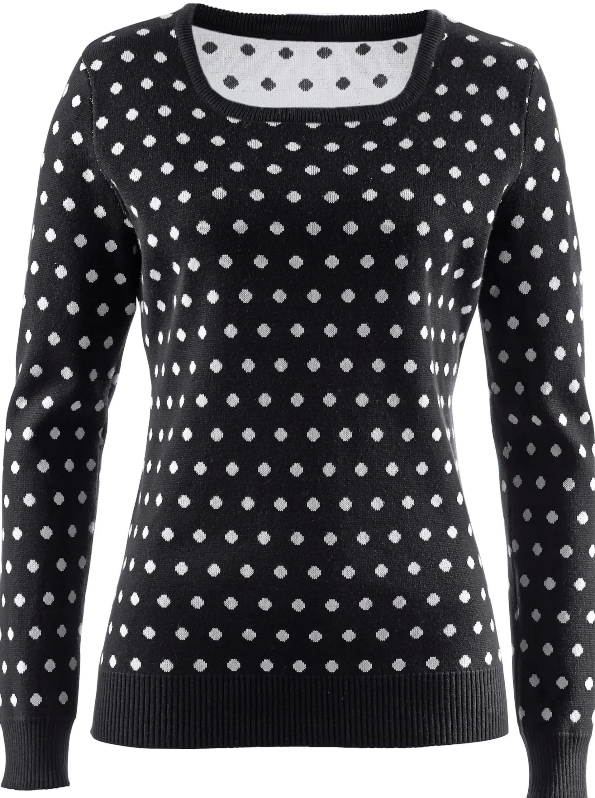 Pullover| Strickpullover im Tupfen-Dessin schwarz-weiß-getupft