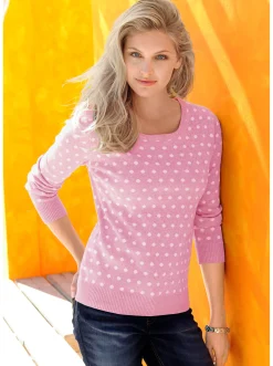 Pullover| Strickpullover im Tupfen-Dessin rosé-weiß-getupft