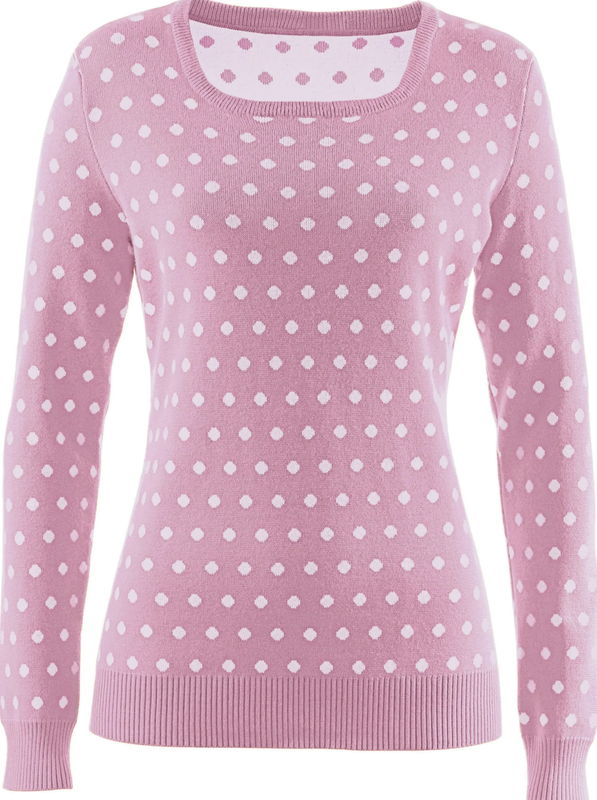 Pullover| Strickpullover im Tupfen-Dessin rosé-weiß-getupft