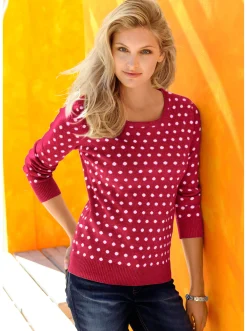 Pullover| Strickpullover im Tupfen-Dessin rot-weiß-getupft