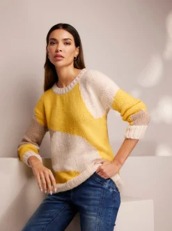 Pullover|heine Strickpullover in Colour-Blocking-Optik sonnengelb-champagner-gemustert