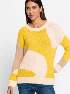 Pullover|heine Strickpullover in Colour-Blocking-Optik sonnengelb-champagner-gemustert