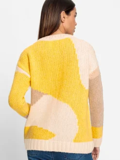 Pullover|heine Strickpullover in Colour-Blocking-Optik sonnengelb-champagner-gemustert