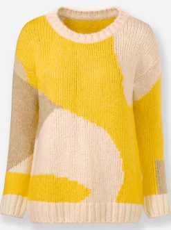 Pullover|heine Strickpullover in Colour-Blocking-Optik sonnengelb-champagner-gemustert