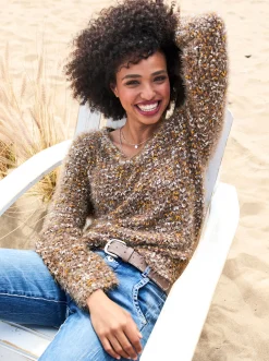 Pullover|heine Strickpullover in Melange-Qualität, Feinstrick braun-ocker-meliert