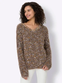 Pullover|heine Strickpullover in Melange-Qualität, Feinstrick braun-ocker-meliert
