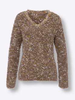 Pullover|heine Strickpullover in Melange-Qualität, Feinstrick braun-ocker-meliert