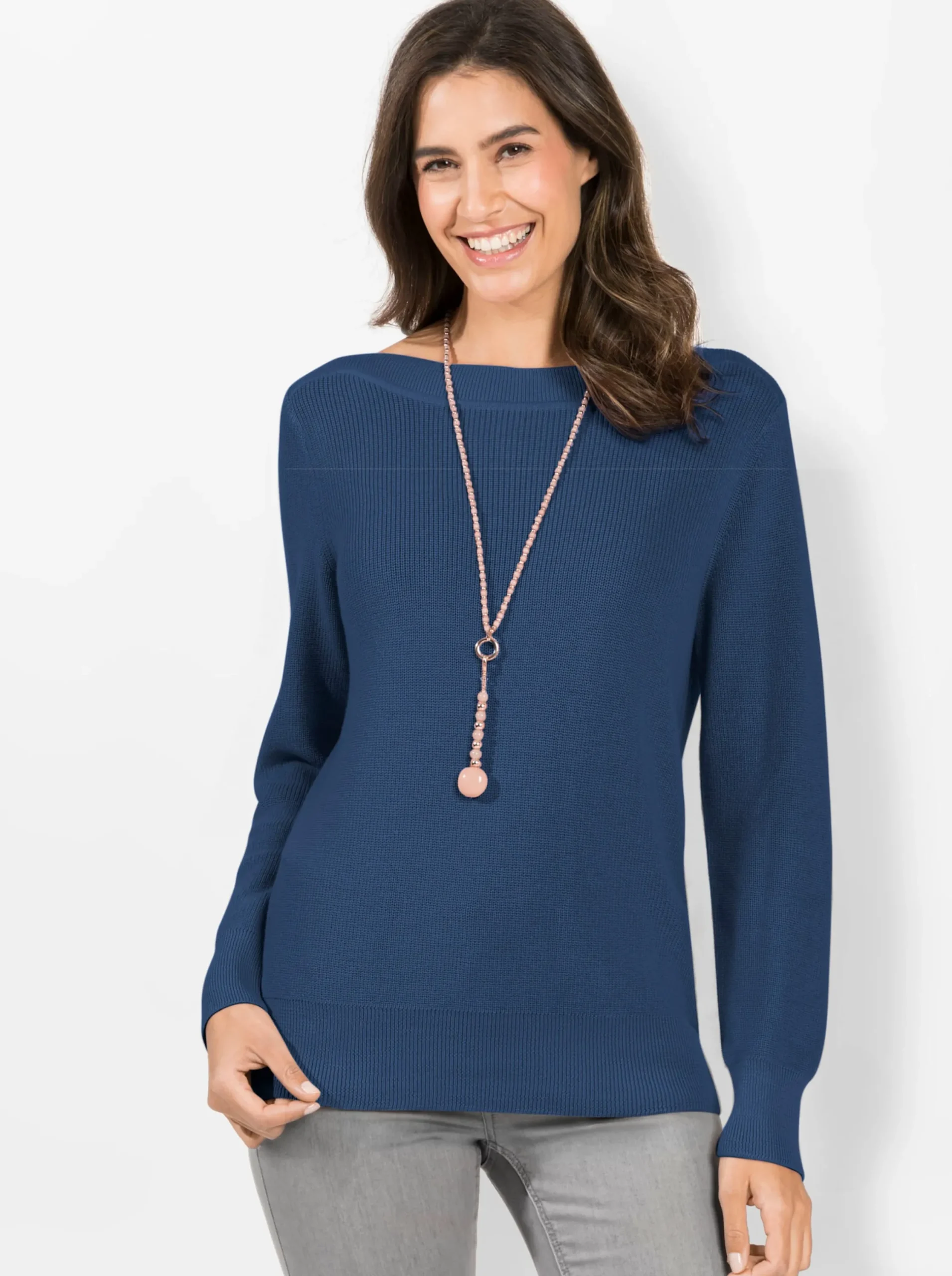 Pullover| Strickpullover in Ripp-Optik jeansblau
