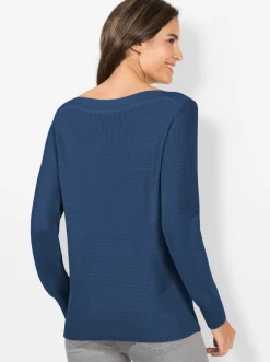 Pullover| Strickpullover in Ripp-Optik jeansblau