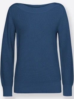 Pullover| Strickpullover in Ripp-Optik jeansblau