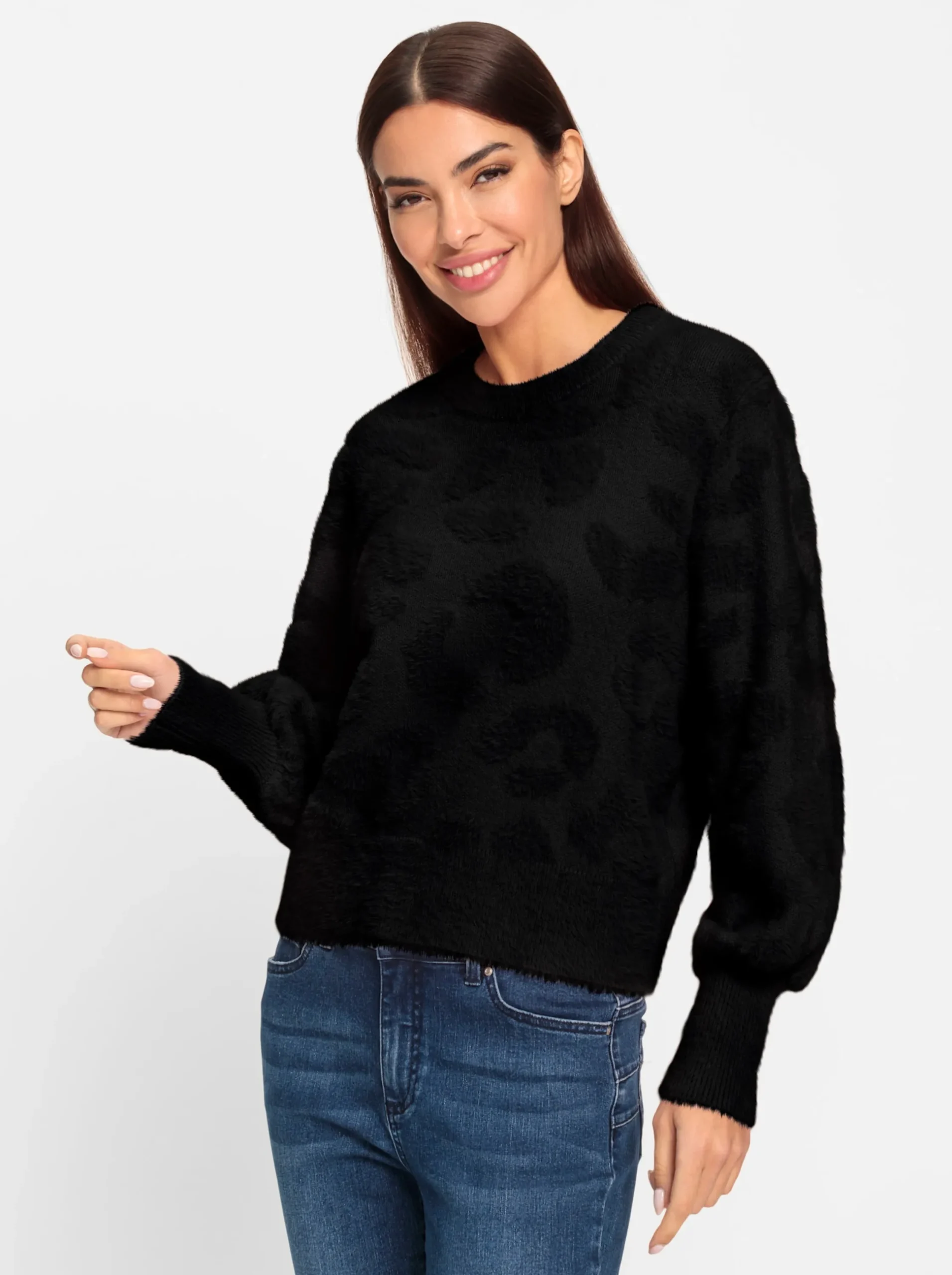 Pullover|heine Strickpullover mit Ballon-Ärmel schwarz