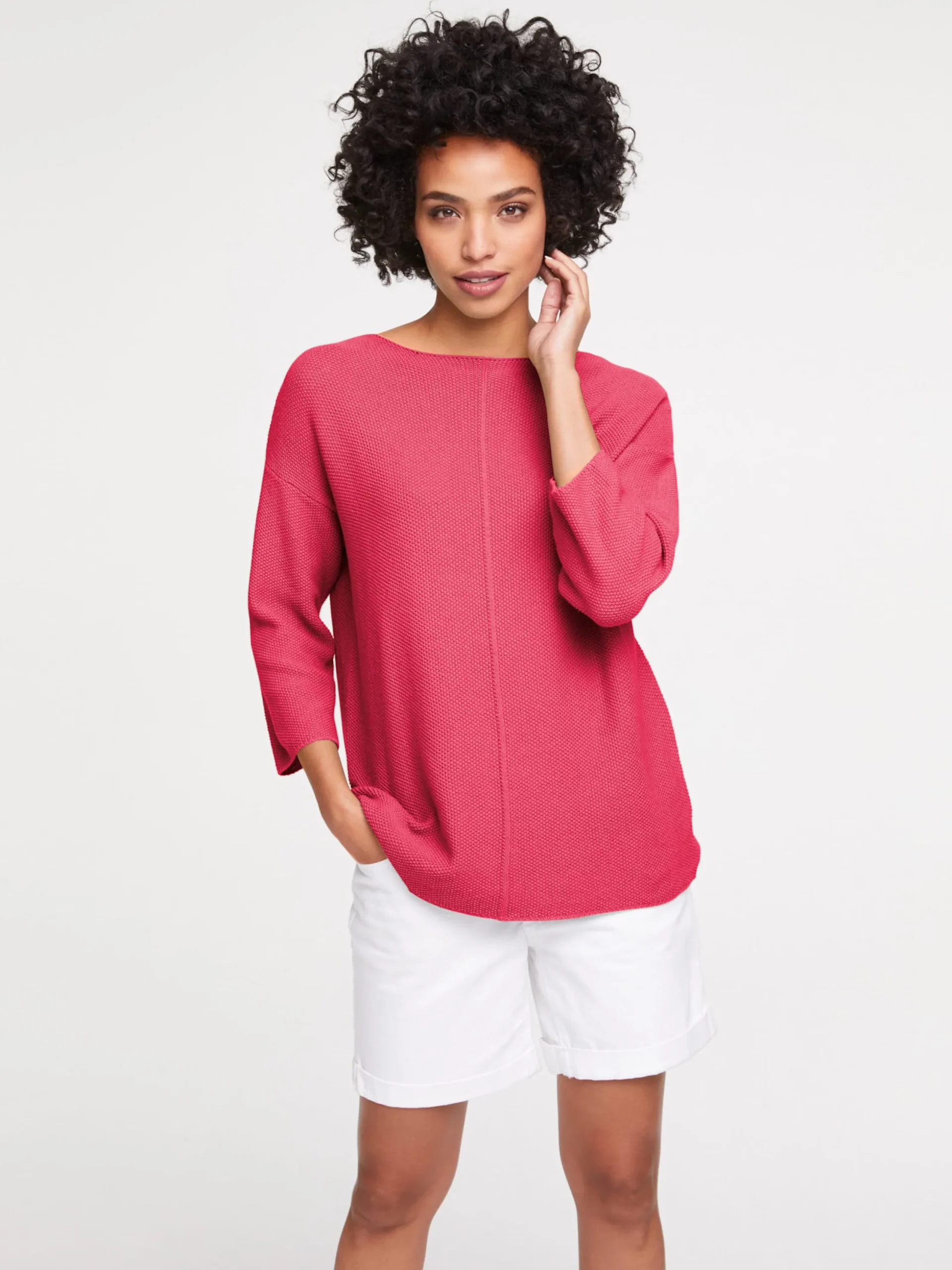 Pullover|heine Strickpullover mit Effekt-Strick himbeere