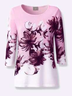 Pullover| Strickpullover mit floralem Druck weiß-hellrosé-bedruckt