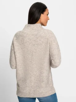 Pullover|heine Strickpullover mit geripptem Stehkragen sesam-champagner-meliert
