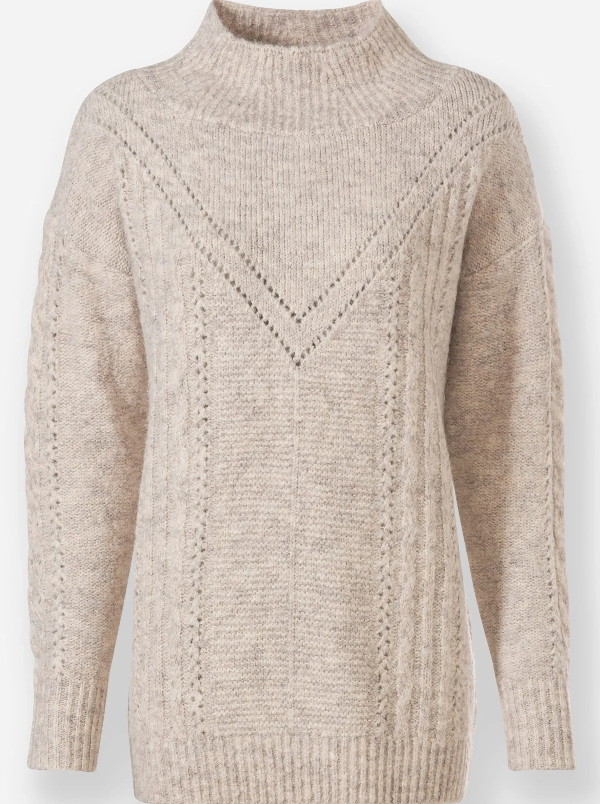 Pullover|heine Strickpullover mit geripptem Stehkragen sesam-champagner-meliert