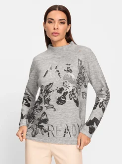 Pullover|heine Strickpullover mit Kelchkragen hellgrau-bedruckt