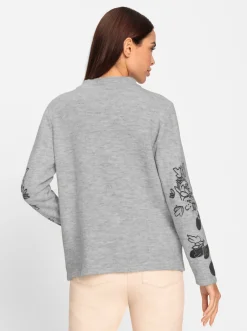 Pullover|heine Strickpullover mit Kelchkragen hellgrau-bedruckt