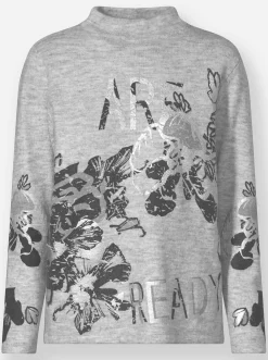 Pullover|heine Strickpullover mit Kelchkragen hellgrau-bedruckt
